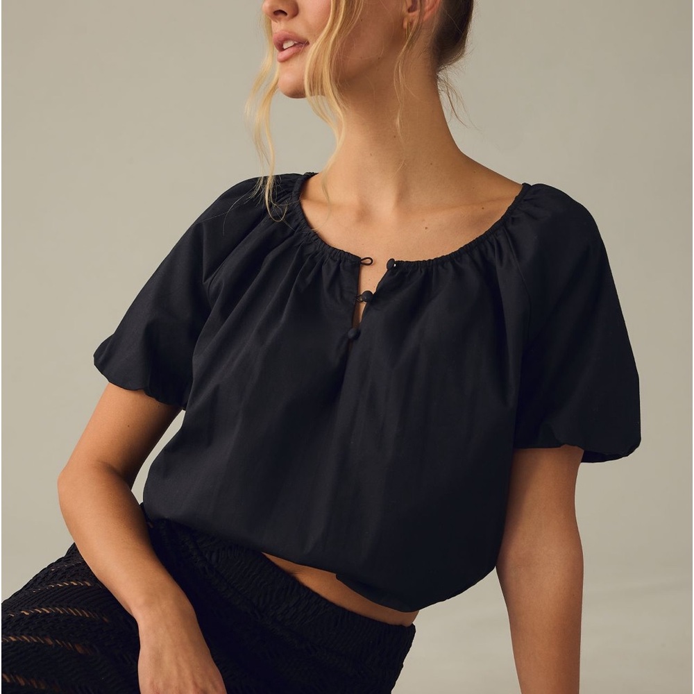 NWT ladies black size Large short sleeve peasant Blouse by Anthropologie